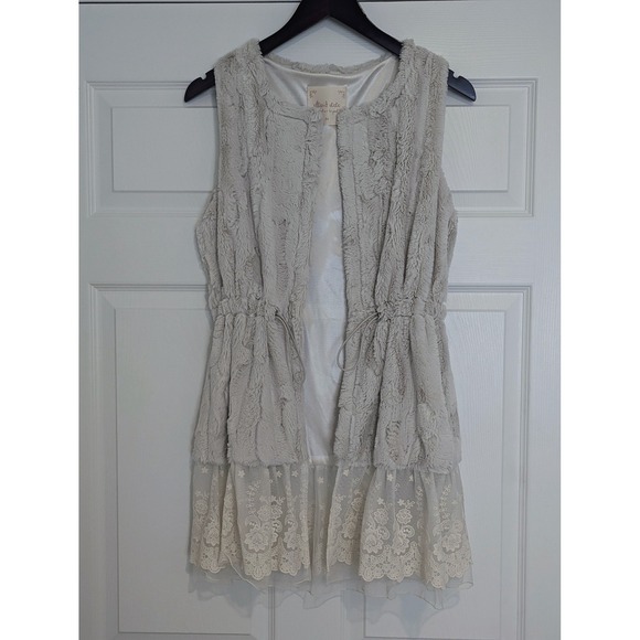 Altar'd State Jackets & Blazers - Altar'd State Faux Fur Lace Trim Vest Cream Medium Drawstring Waist Open Front